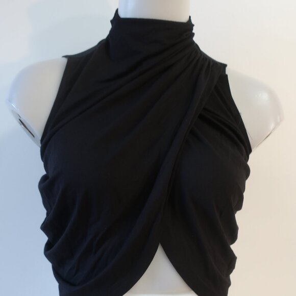 NWT Womens Le Bop Mel Black Sleeveless Draped Mock Neck Cropped Tank Top S - Picture 4 of 9